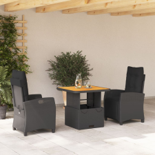 vidaXL 3 részes fekete polyrattan kerti étkezőgarnitúra párnákkal kerti bútor