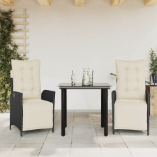 vidaXL 3 részes fekete polyrattan kerti étkezőgarnitúra párnákkal kerti bútor
