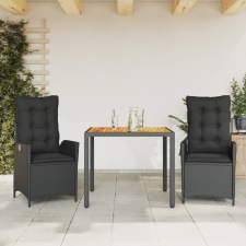 vidaXL 3 részes fekete polyrattan kerti étkezőgarnitúra párnákkal kerti bútor