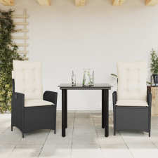vidaXL 3 részes fekete polyrattan kerti étkezőgarnitúra párnákkal kerti bútor