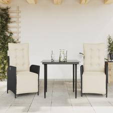 vidaXL 3 részes fekete polyrattan kerti étkezőgarnitúra párnákkal kerti bútor