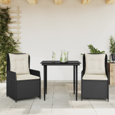 vidaXL 3 részes fekete polyrattan kerti étkezőgarnitúra párnákkal kerti bútor