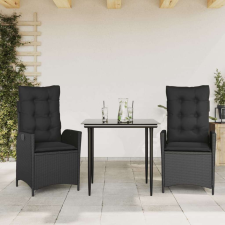 vidaXL 3 részes fekete polyrattan kerti étkezőgarnitúra párnákkal kerti bútor