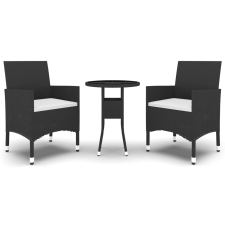 vidaXL 3 részes fekete polyrattan kerti étkezőgarnitúra párnákkal (3058458) kerti bútor