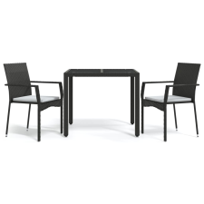 vidaXL 3 részes fekete polyrattan kerti étkezőgarnitúra párnákkal (3184975) kerti bútor