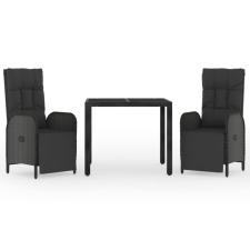 vidaXL 3 részes fekete polyrattan kerti étkezőgarnitúra párnákkal (3185059) kerti bútor