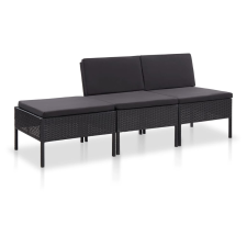 vidaXL 3 részes fekete polyrattan kerti ülőgarnitúra párnákkal kerti bútor