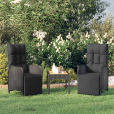 vidaXL 3 részes fekete polyrattan kerti ülőgarnitúra párnákkal kerti bútor