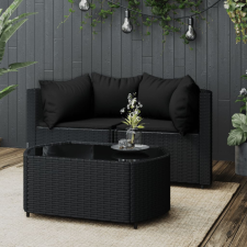 vidaXL 3 részes fekete polyrattan kerti ülőgarnitúra párnákkal kerti bútor