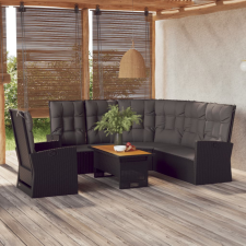 vidaXL 3 részes fekete polyrattan kerti ülőgarnitúra párnákkal kerti bútor
