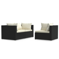 vidaXL 3 részes fekete polyrattan kerti ülőgarnitúra párnákkal (317494) kerti bútor