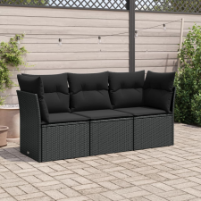 vidaXL 3 részes fekete polyrattan kerti ülőgarnitúra párnával kerti bútor