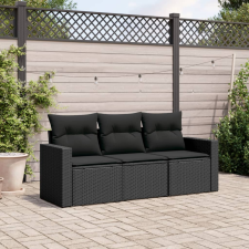 vidaXL 3 részes fekete polyrattan kerti ülőgarnitúra párnával kerti bútor