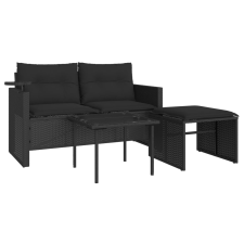 vidaXL 3 részes fekete polyrattan kerti ülőgarnitúra párnával kerti bútor