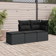 vidaXL 3 részes fekete polyrattan kerti ülőgarnitúra párnával kerti bútor