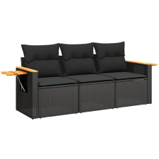 vidaXL 3 részes fekete polyrattan kerti ülőgarnitúra párnával (3226594) kerti bútor