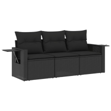 vidaXL 3 részes fekete polyrattan kerti ülőgarnitúra párnával (3252192) kerti bútor