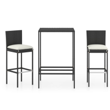 vidaXL 3 részes fekete polyrattan kültéri bárszett párnákkal (3064828) kerti bútor