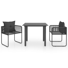 vidaXL 3 részes fekete PVC rattan kerti étkezőgarnitúra kerti bútor