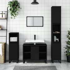 vidaXL 3 részes fekete szerelt fa fürdőszobai bútorszett fürdőszoba bútor