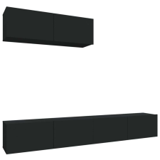 vidaXL 3 részes fekete szerelt fa TV-szekrényszett bútor