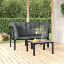 vidaXL 3 részes fekete szürke polyrattan kerti ülőgarnitúra kerti bútor