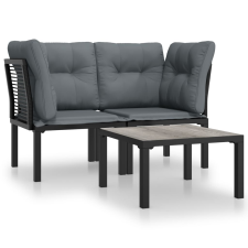 vidaXL 3 részes fekete szürke polyrattan kerti ülőgarnitúra (3187730) kerti bútor