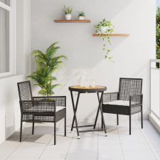 vidaXL 3 részes kert bistró szett párnákkal fekete poly rattan kerti bútor