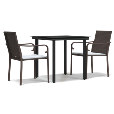 vidaXL 3-részes polyrattan és acél kerti étkezőgarnitúra párnával (3186953) kerti bútor