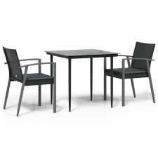 vidaXL 3-részes polyrattan és acél kerti étkezőgarnitúra párnával (3186971) kerti bútor