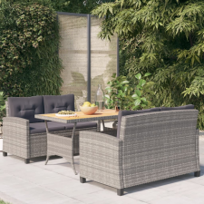 vidaXL 3 részes polyrattan kerti étkezőgarnitúra szürke párnákkal kerti bútor