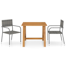 vidaXL 3 részes szürke kerti étkezőszett kerti bútor