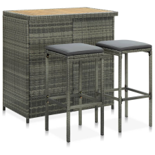 vidaXL 3 részes szürke polyrattan bárszett bútor
