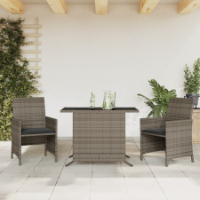 vidaXL 3 részes szürke polyrattan bisztrógarnitúra párnákkal kerti bútor