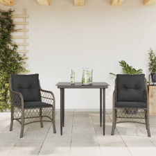 vidaXL 3 részes szürke polyrattan bisztrógarnitúra párnákkal kerti bútor