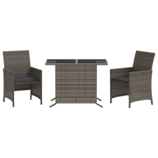 vidaXL 3 részes szürke polyrattan bisztrógarnitúra párnákkal (365119) kerti bútor