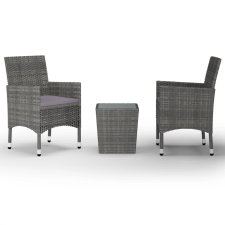 vidaXL 3 részes szürke polyrattan és edzett üveg bisztrószett (3058359) kerti bútor