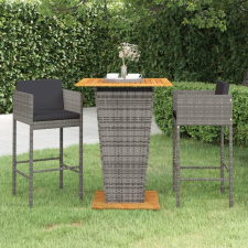 vidaXL 3 részes szürke polyrattan kerti bárszett párnákkal kerti bútor