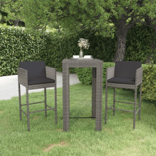 vidaXL 3 részes szürke polyrattan kerti bárszett párnákkal kerti bútor