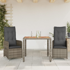vidaXL 3 részes szürke polyrattan kerti bisztrógarnitúra párnákkal kerti bútor