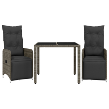 vidaXL 3 részes szürke polyrattan kerti bisztrógarnitúra párnákkal (3277165) kerti bútor