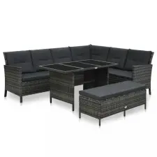 vidaXL 3-részes szürke polyrattan kerti bútorgarnitúra párnákkal kerti bútor
