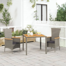vidaXL 3 részes szürke polyrattan kerti étkezőgarnitúra párnával kerti bútor