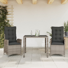 vidaXL 3 részes szürke polyrattan kerti étkezőgarnitúra párnával kerti bútor