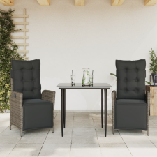 vidaXL 3 részes szürke polyrattan kerti étkezőgarnitúra párnával kerti bútor