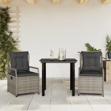 vidaXL 3 részes szürke polyrattan kerti étkezőgarnitúra párnával kerti bútor