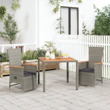 vidaXL 3 részes szürke polyrattan kerti étkezőgarnitúra párnával kerti bútor