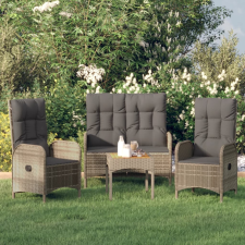 vidaXL 3 részes szürke polyrattan kerti étkezőgarnitúra párnával kerti bútor