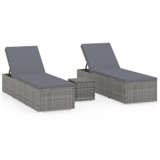 vidaXL 3 részes szürke polyrattan kerti napozóágy szett asztallal (3057665) kerti bútor