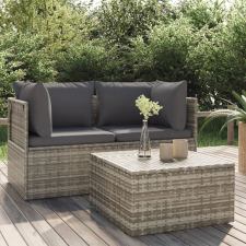 vidaXL 3 részes szürke polyrattan kerti ülőgarnitúra párnákkal kerti bútor